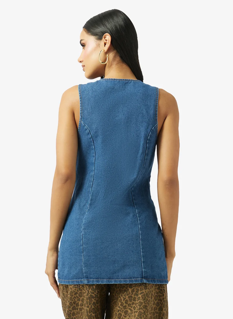 جينجر Button Down Denim Top